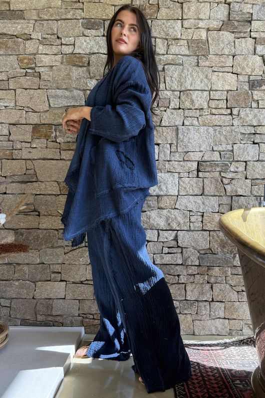 Rustic Nature Bubble Cotton Waterfall Jacket Washed Navy